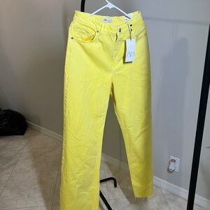 Zara Yellow Straight Leg Jeans with Unique Texture